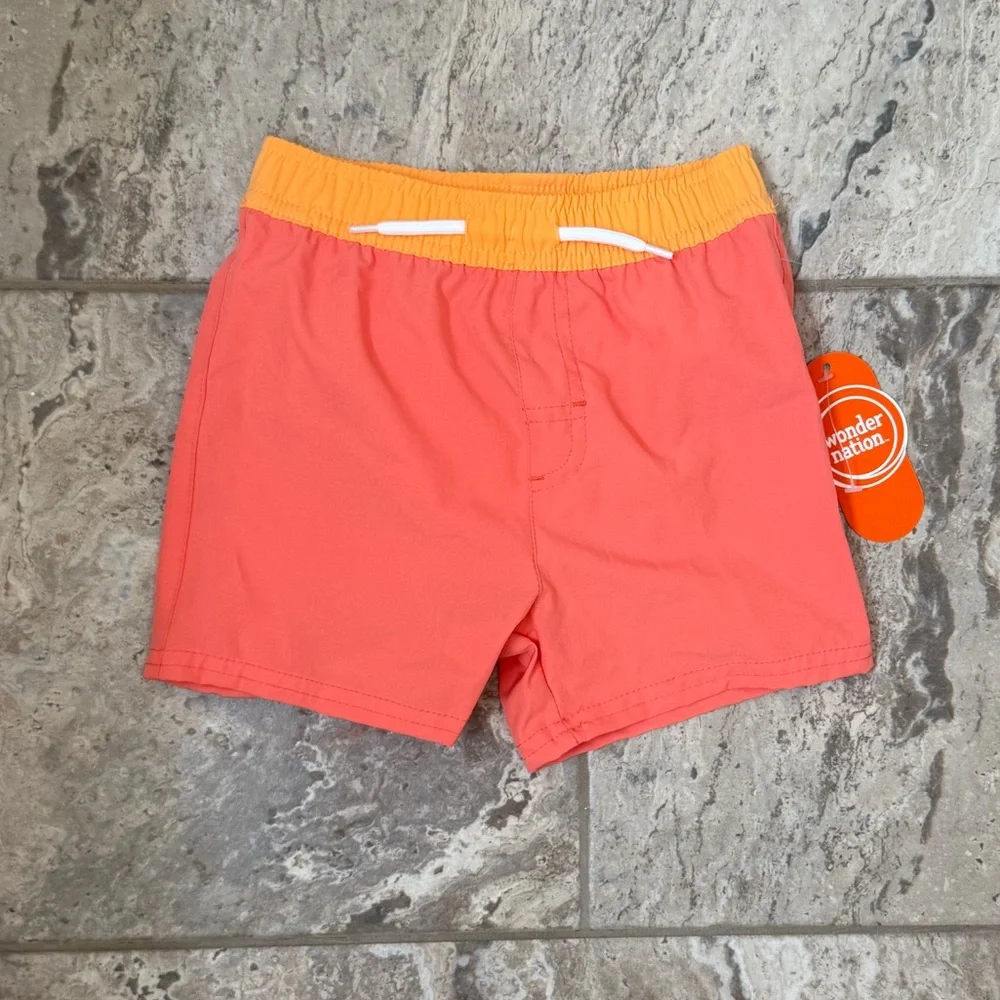 NWT Size 2T Wonder Nation Coral and Peach Swim Shorts